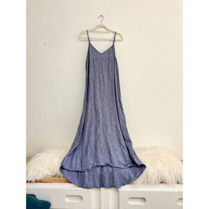 Women's ARTISAN NY Blue Linen Maxi Dress Size 14 Adjustable Strap High Low